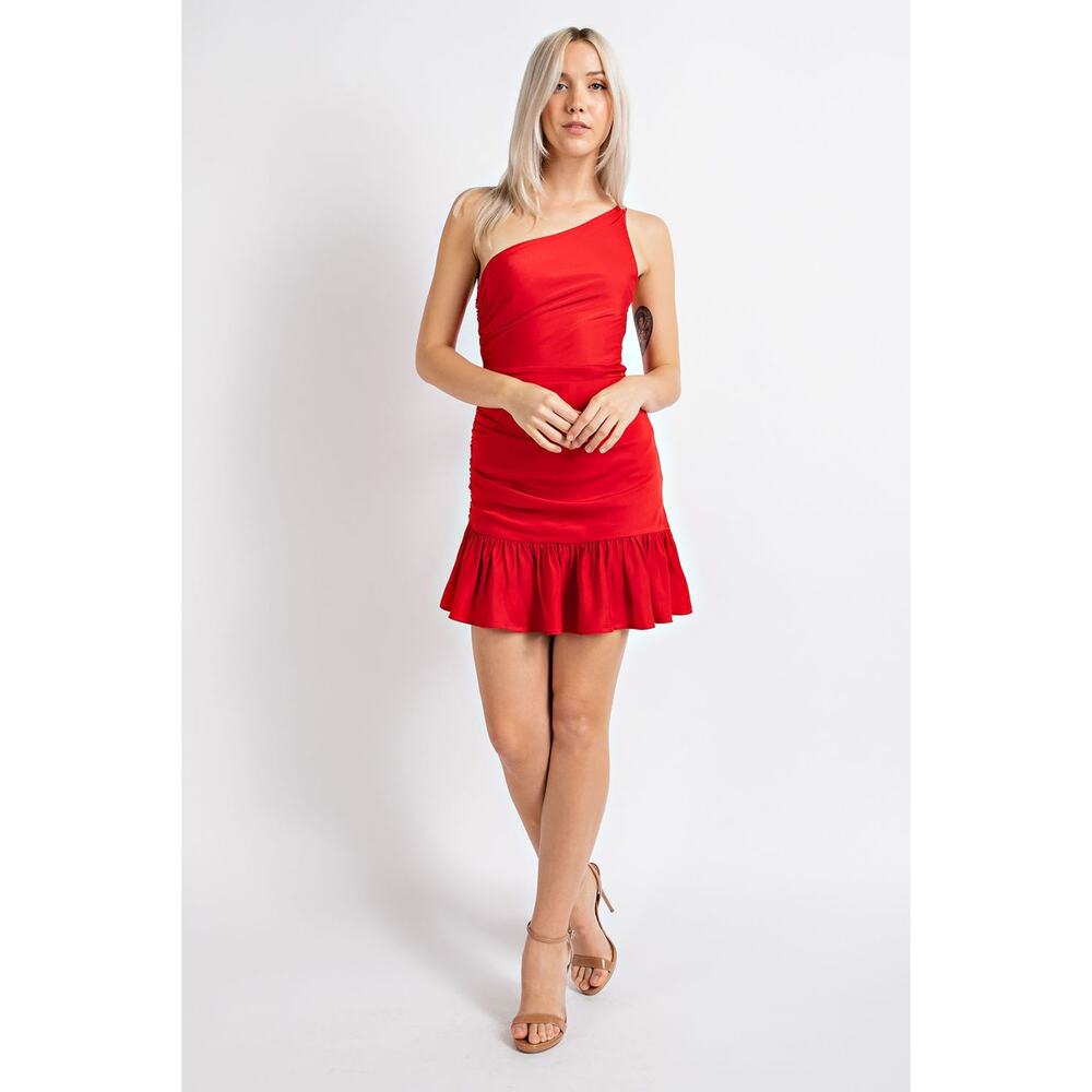 Edit By Nine Red One Shoulder Drop Waist Ruched Mini Dress / L NWOT